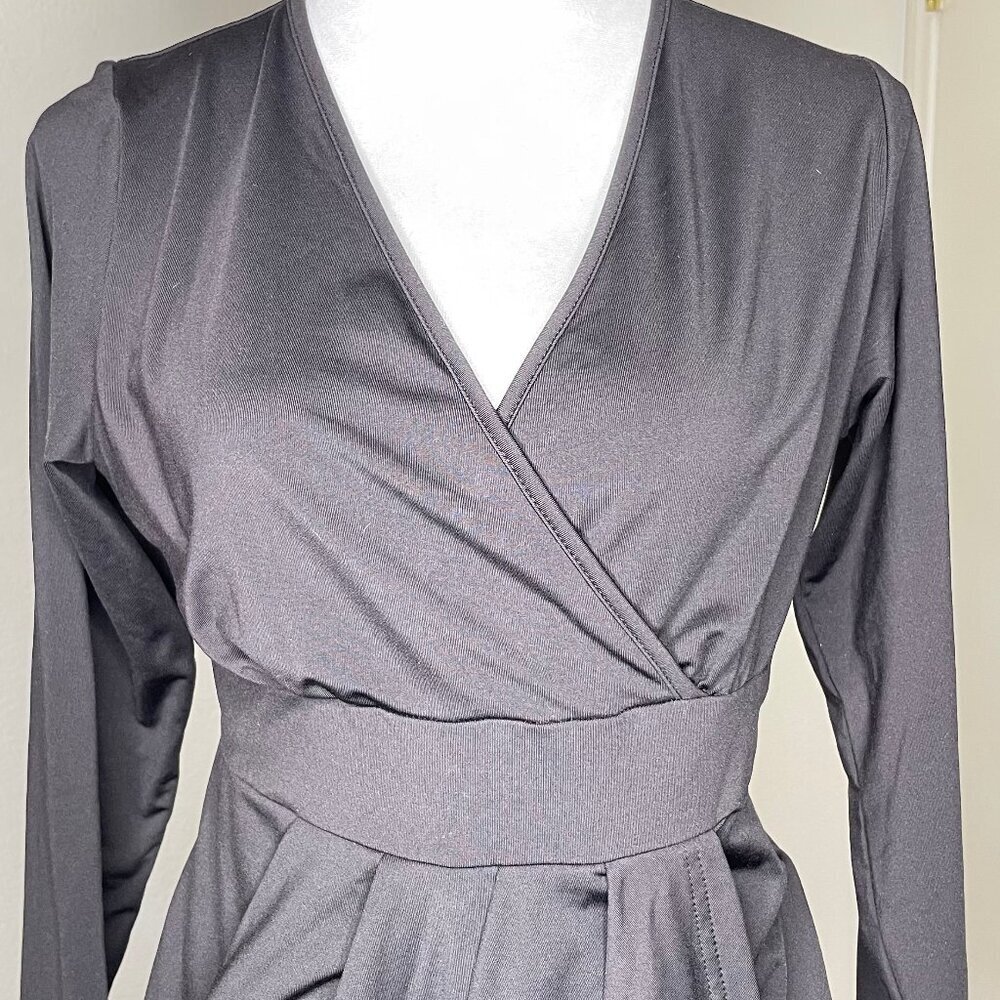 Dark Minimalist Surplice Tulip Dress Black Large - Picture 3 of 11